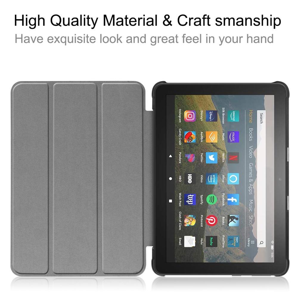3 Fold Leather Stand Shell For Amazon Fire HD 8 Plus 2020 Cover For New Kindle Fire HD 8 2020 Case & Tempered Glass Film (D47)(TLC3)(TLC4)