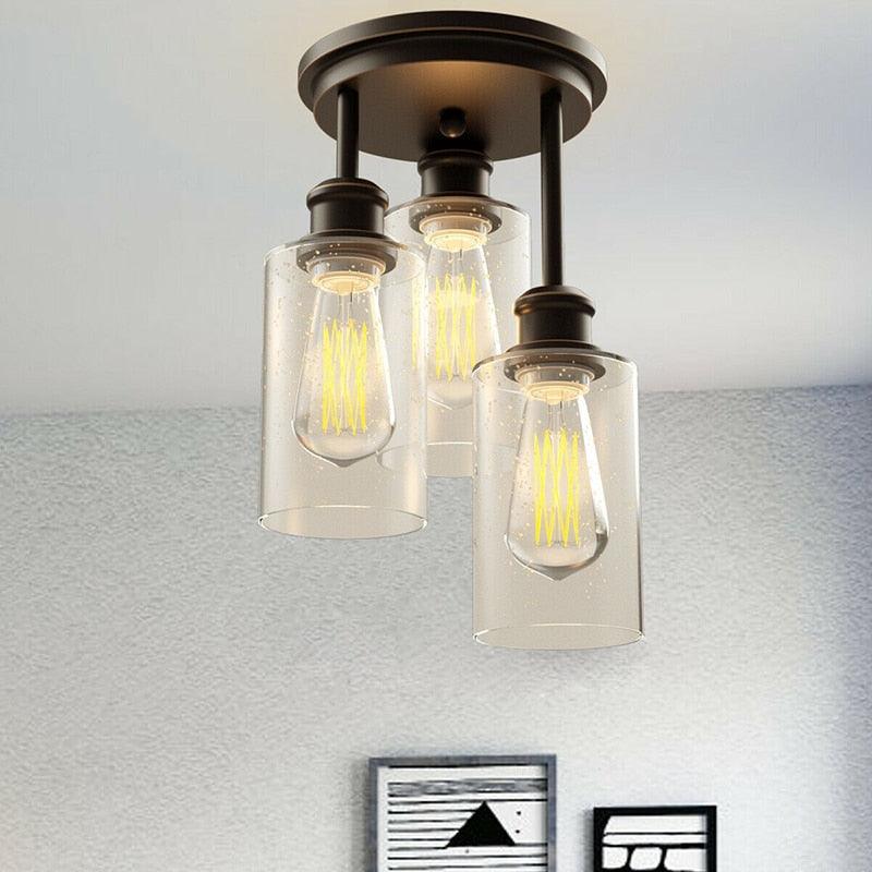 3 Light Black Base Semi Flush Mount Ceiling Light High Quality Transparent Bubble Glass (LL1)(1U58)