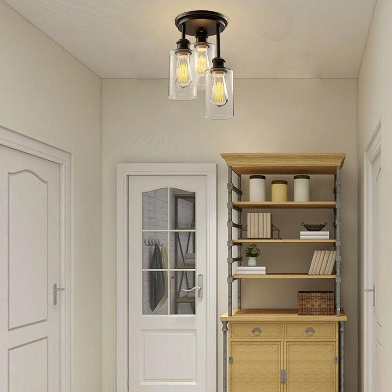 3 Light Black Base Semi Flush Mount Ceiling Light High Quality Transparent Bubble Glass (LL1)(1U58)