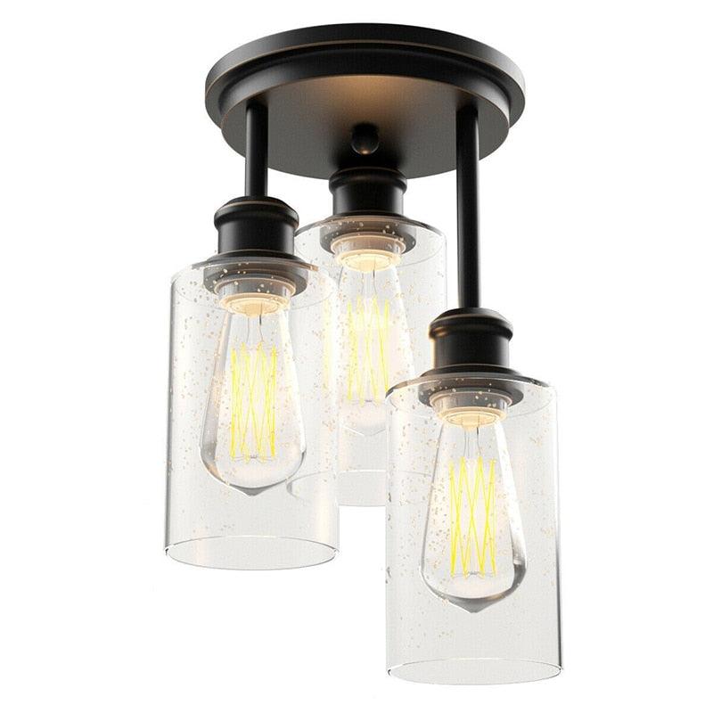 3 Light Black Base Semi Flush Mount Ceiling Light High Quality Transparent Bubble Glass (LL1)(1U58)