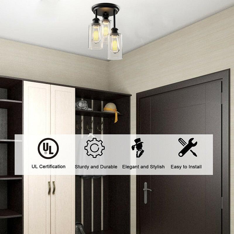 3 Light Black Base Semi Flush Mount Ceiling Light High Quality Transparent Bubble Glass (LL1)(1U58)