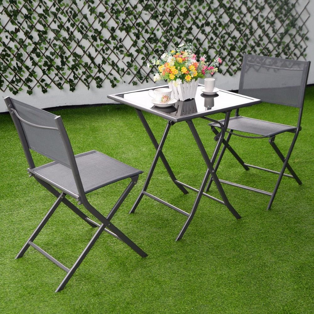 3 Pcs Bistro Set Garden Backyard Table Chairs Outdoor Patio Furniture Folding (FW1)(1U67)(F67)