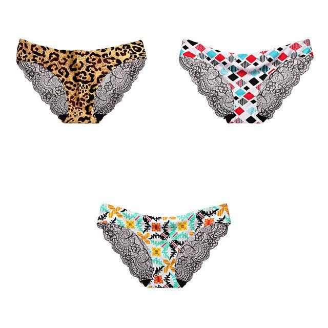 Trending 3 Pcs Women's Panties Underwear - Leopard Sexy Lace Briefs Sexy Underwear (TSP4)(TSP1)(F28)
