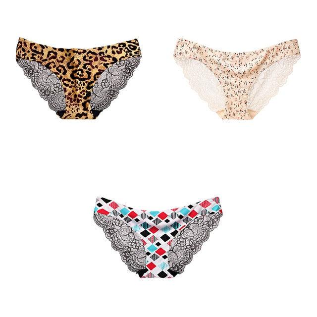 Trending 3 Pcs Women's Panties Underwear - Leopard Sexy Lace Briefs Sexy Underwear (TSP4)(TSP1)(F28)