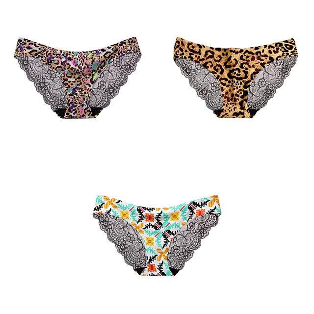 Trending 3 Pcs Women's Panties Underwear - Leopard Sexy Lace Briefs Sexy Underwear (TSP4)(TSP1)(F28)