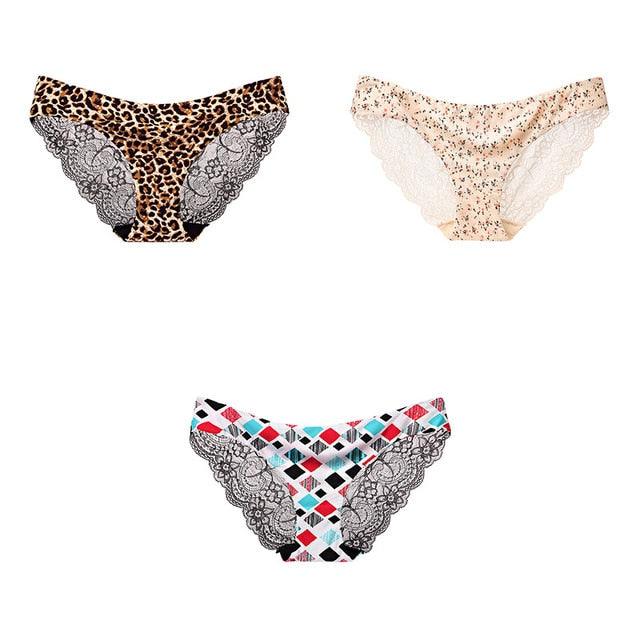 Trending 3 Pcs Women's Panties Underwear - Leopard Sexy Lace Briefs Sexy Underwear (TSP4)(TSP1)(F28)