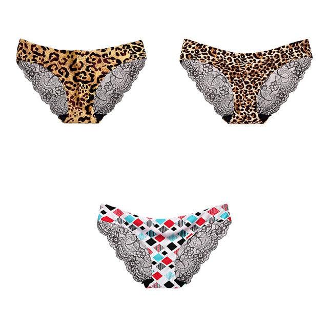 Trending 3 Pcs Women's Panties Underwear - Leopard Sexy Lace Briefs Sexy Underwear (TSP4)(TSP1)(F28)
