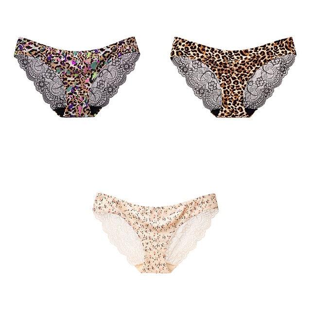 Trending 3 Pcs Women's Panties Underwear - Leopard Sexy Lace Briefs Sexy Underwear (TSP4)(TSP1)(F28)