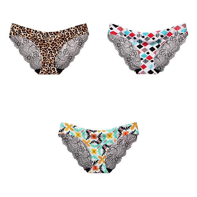 Trending 3 Pcs Women's Panties Underwear - Leopard Sexy Lace Briefs Sexy Underwear (TSP4)(TSP1)(F28)