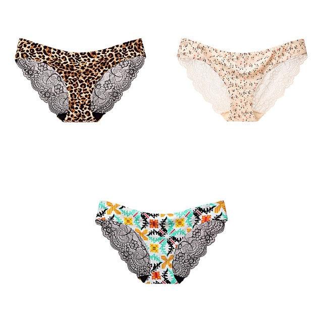 Trending 3 Pcs Women's Panties Underwear - Leopard Sexy Lace Briefs Sexy Underwear (TSP4)(TSP1)(F28)