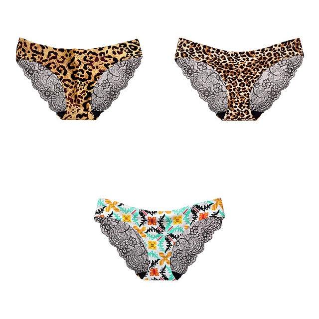 Trending 3 Pcs Women's Panties Underwear - Leopard Sexy Lace Briefs Sexy Underwear (TSP4)(TSP1)(F28)