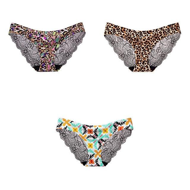 Trending 3 Pcs Women's Panties Underwear - Leopard Sexy Lace Briefs Sexy Underwear (TSP4)(TSP1)(F28)