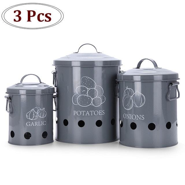 3 Pcs Storage Box Potatoes Onions Garlic Bin - Kitchen Food Container (AK9)(1U61)