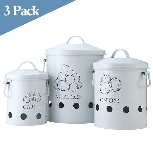 3 Pcs Storage Box Potatoes Onions Garlic Bin - Kitchen Food Container (AK9)(1U61)