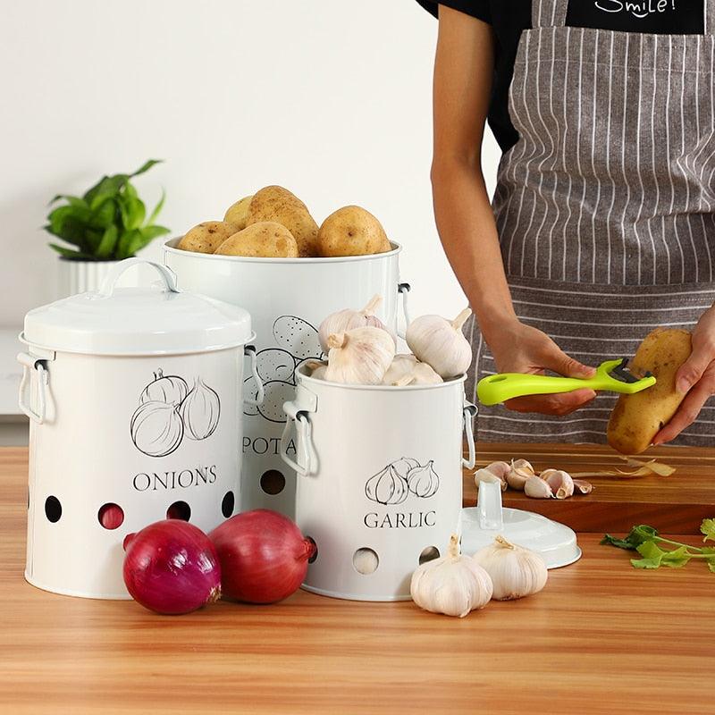 3 Pcs Storage Box Potatoes Onions Garlic Bin - Kitchen Food Container (AK9)(1U61)