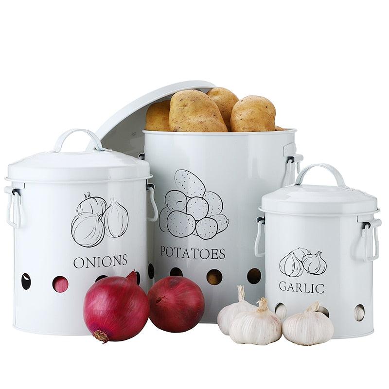 3 Pcs Storage Box Potatoes Onions Garlic Bin - Kitchen Food Container (AK9)(1U61)