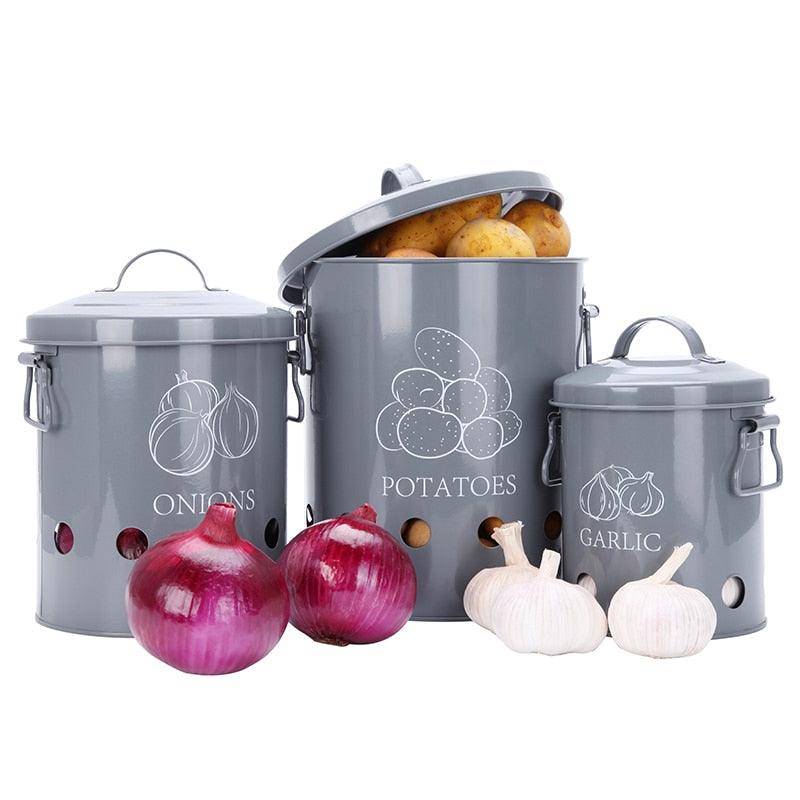 3 Pcs Storage Box Potatoes Onions Garlic Bin - Kitchen Food Container (AK9)(1U61)