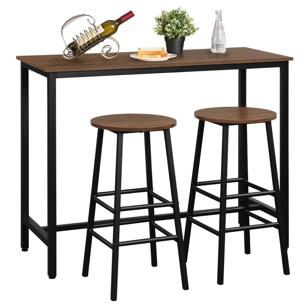 3 Piece Bar Table Set Pub Table and 2 Stools Counter Kitchen Dining Set (FW1)(FW3)(1U67)
