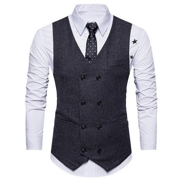 Men's 3 Pieces Black Elegant Suits - Pants Vest Jacket Slim Fit Single Button Party Formal Business Dress Suit (3U10)
