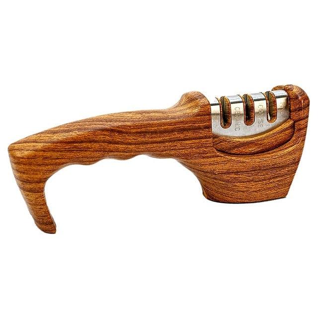 3 Stages Knife Sharpener - Removable Knife Stainless Steel Sharpener Professional Wooden Kitchen Sharpening (AK5)(F61)