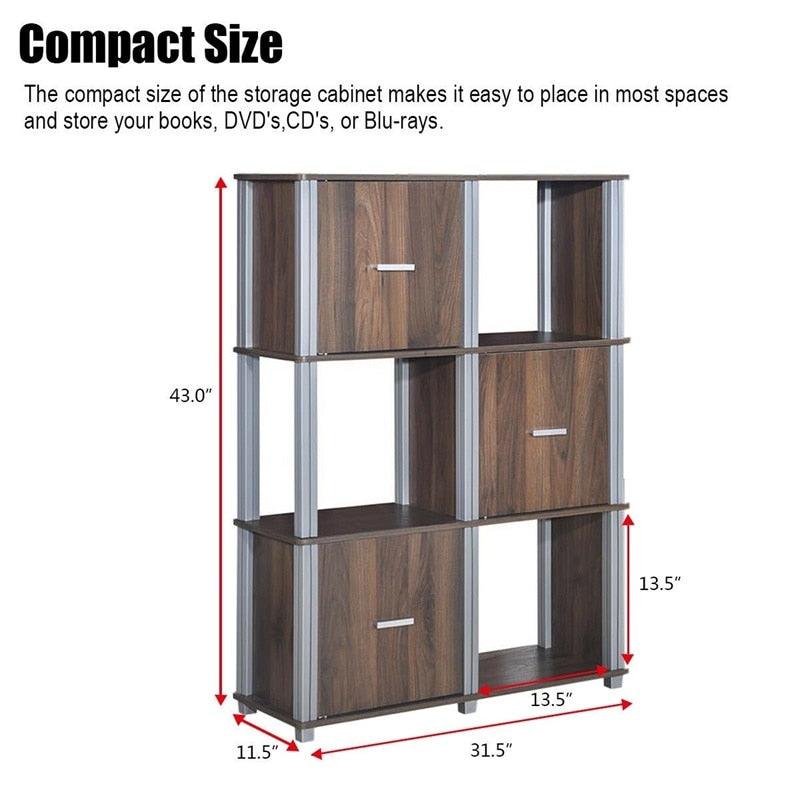 3 Tiers 6 Cubes Storage Cabinet Shelf Bookcase Durable and Sturdy MDF Board Stylish (FW5)(1U67)(F67)