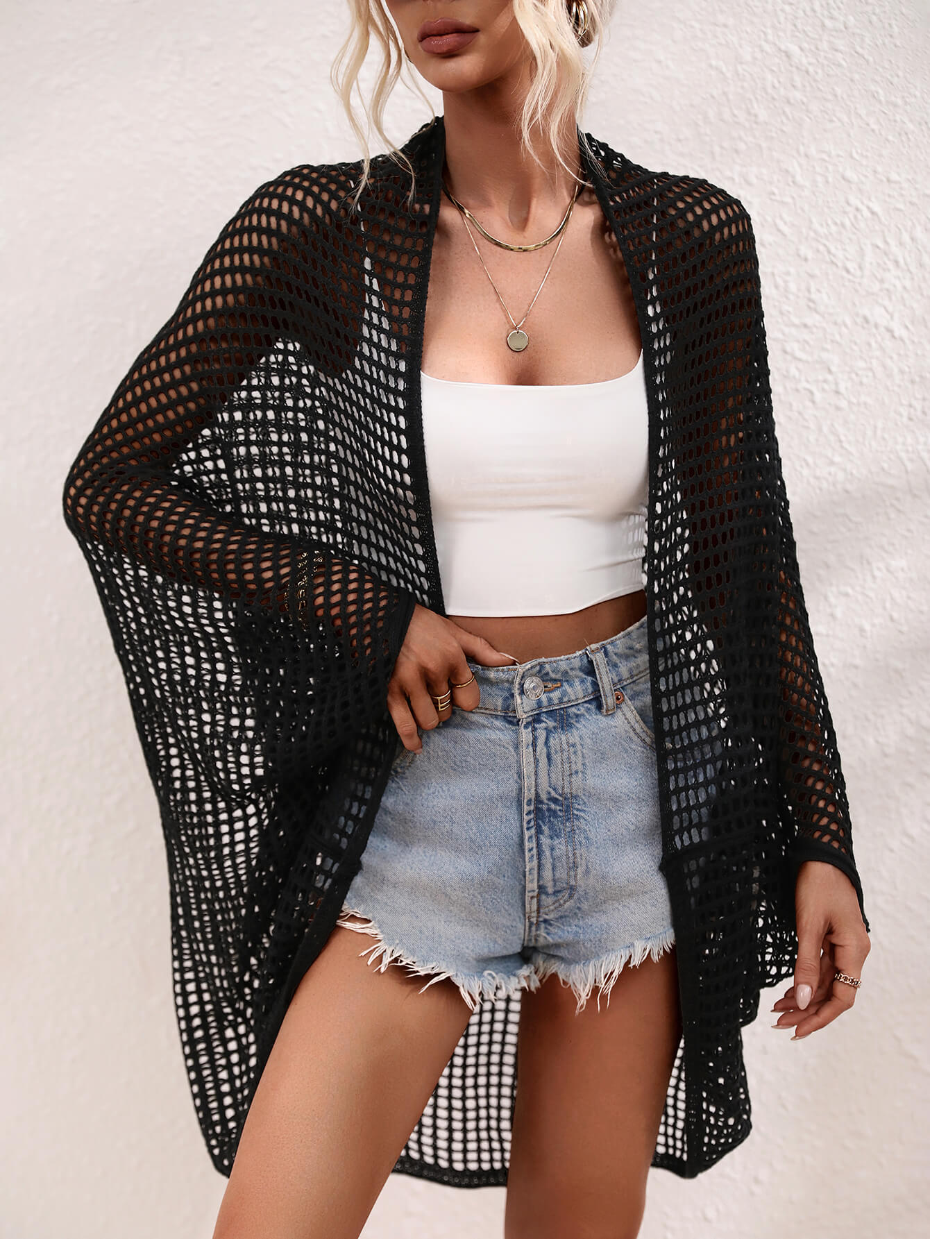 Openwork Open Front Longline Cover Up (TB11D) T