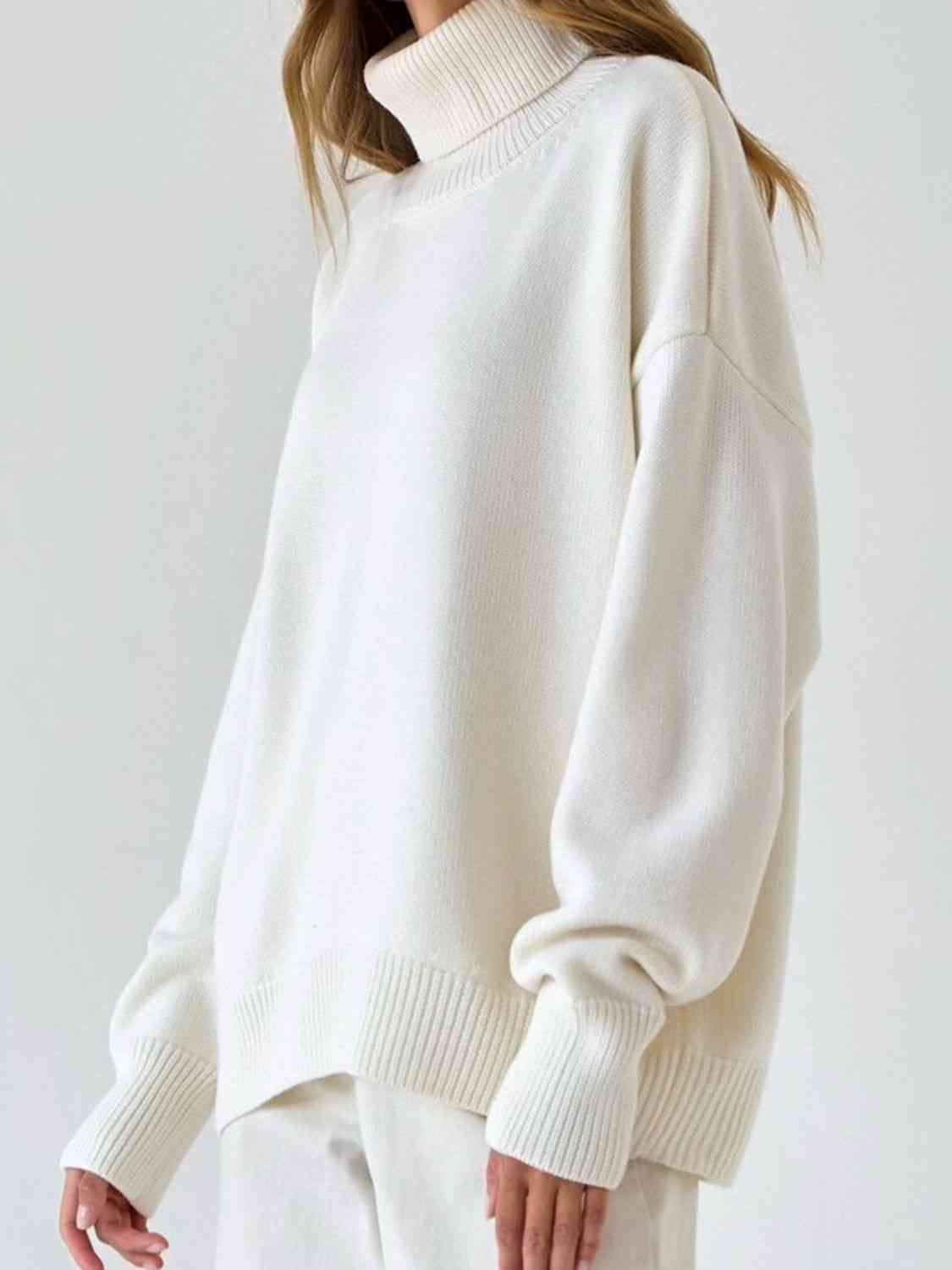 Turtle Neck Dropped Shoulder Sweater - Deals DejaVu