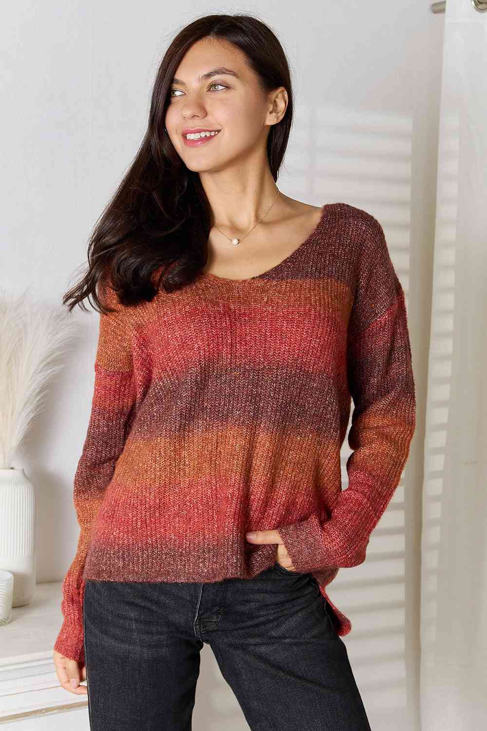 Gradient V-Neck Sweater - Deals DejaVu