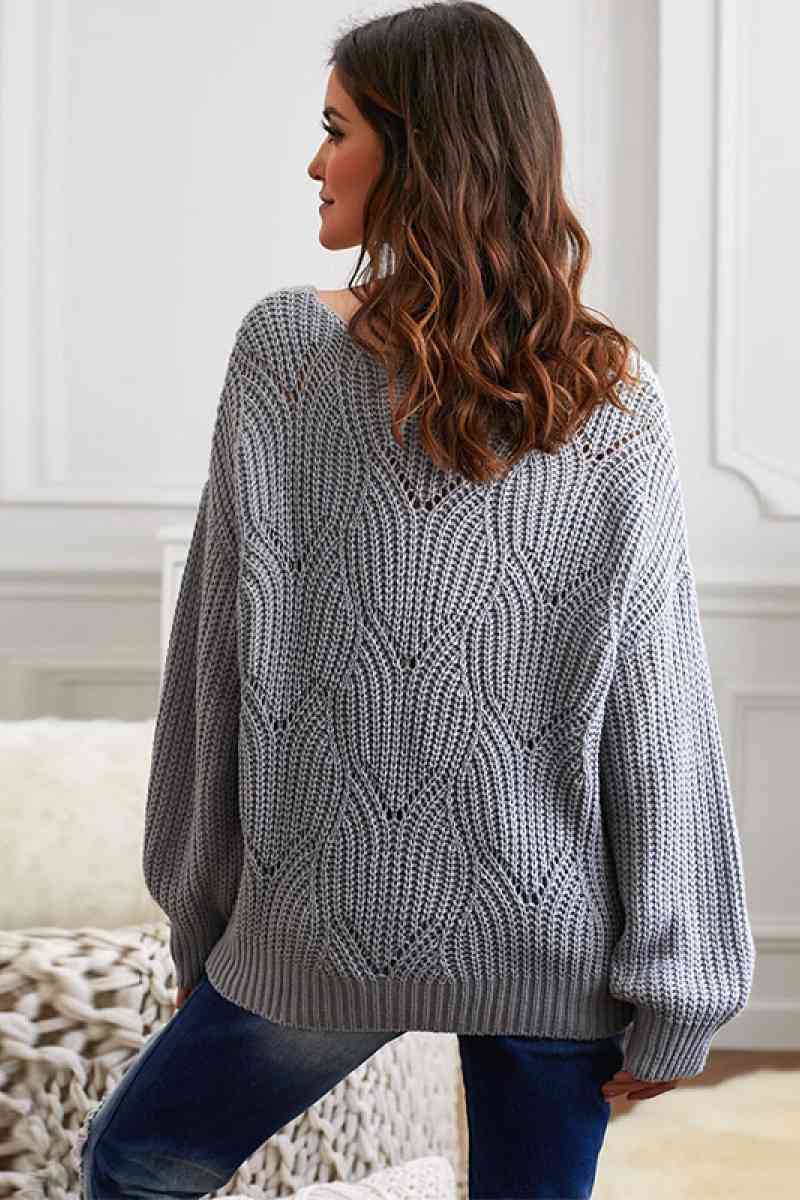 Drop Shoulder Round Neck Sweater - Deals DejaVu