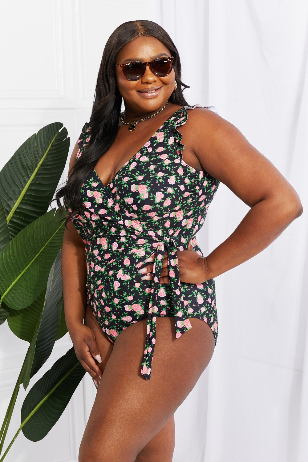 Marina West Swim Full Size Float On Ruffle Faux Wrap One-Piece in Floral (TB10D) T