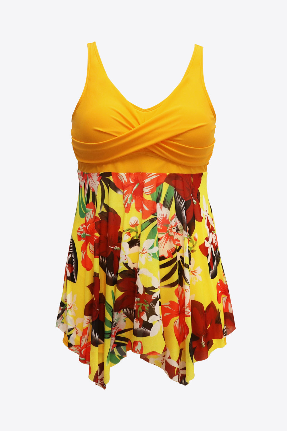 Plus Size Floral Two-Tone Asymmetrical Hem Two-Piece Swimsuit (TB13D) T