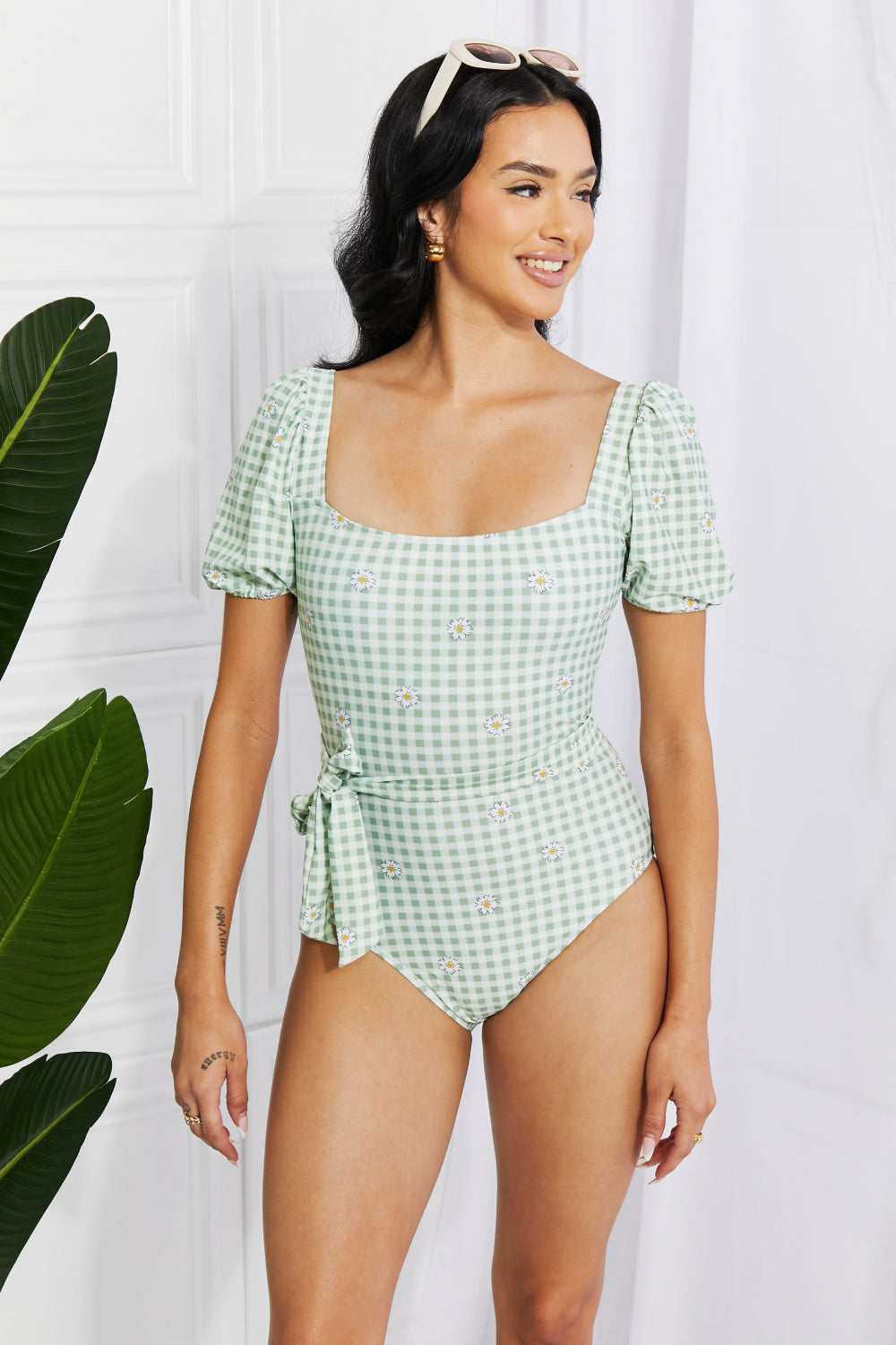 Marina West Swim Salty Air Puff Sleeve One-Piece in Sage (TB10D) T