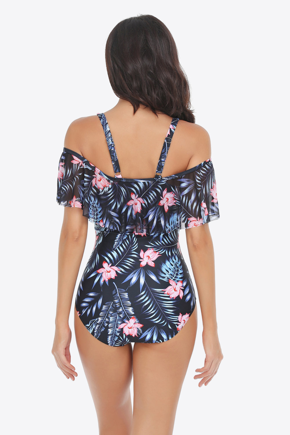 Botanical Print Cold-Shoulder Layered One-Piece Swimsuit (TB10D) T