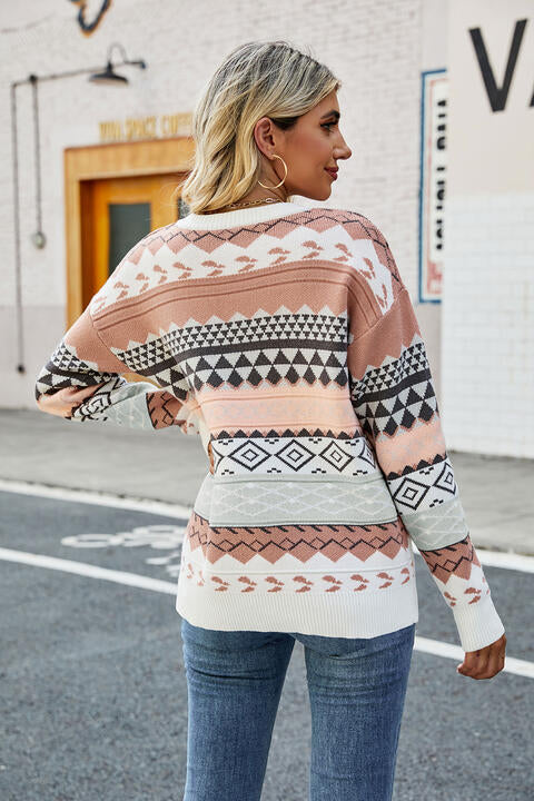 Round Neck Drop Shoulder Sweater - Deals DejaVu