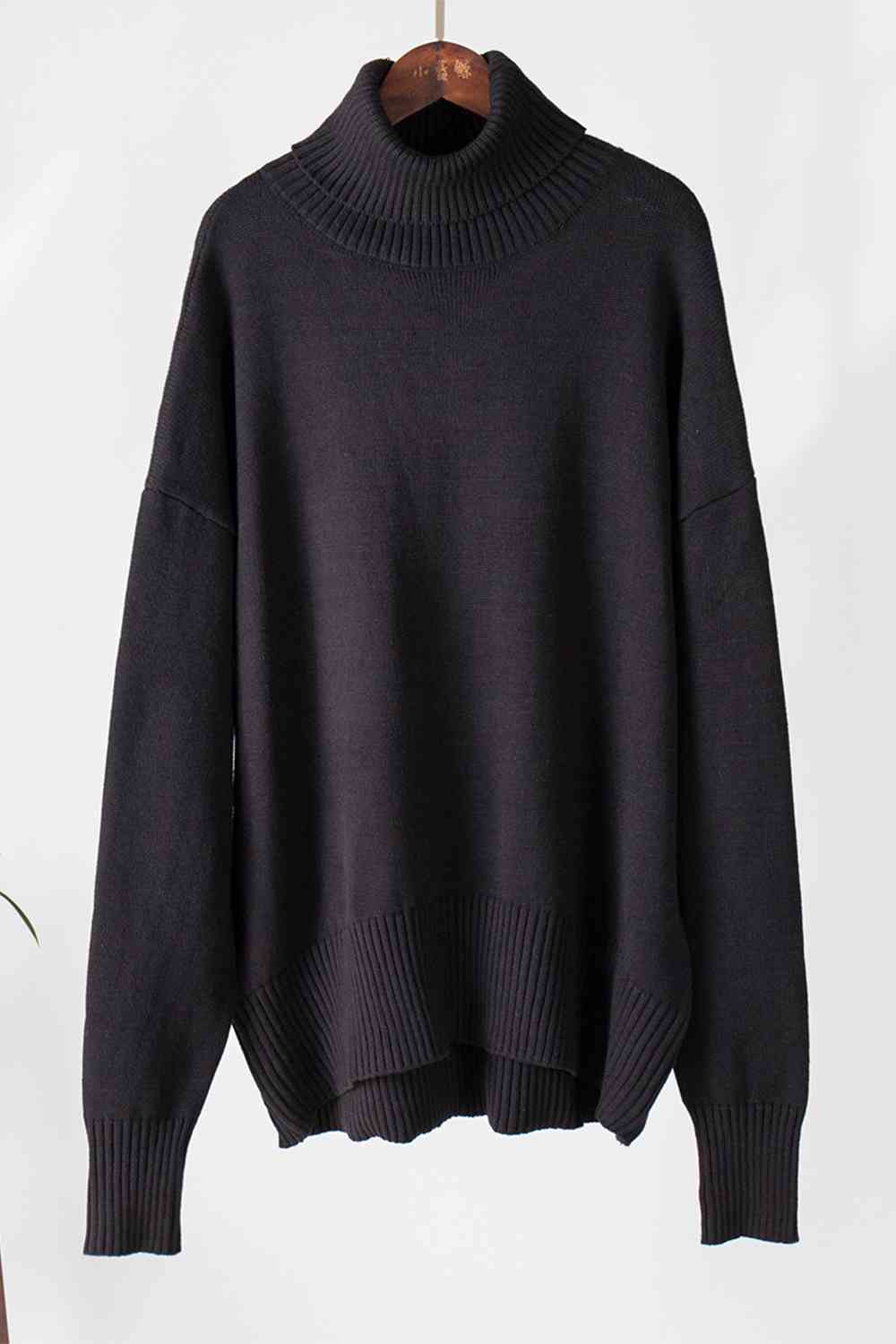 Turtle Neck Dropped Shoulder Sweater - Deals DejaVu