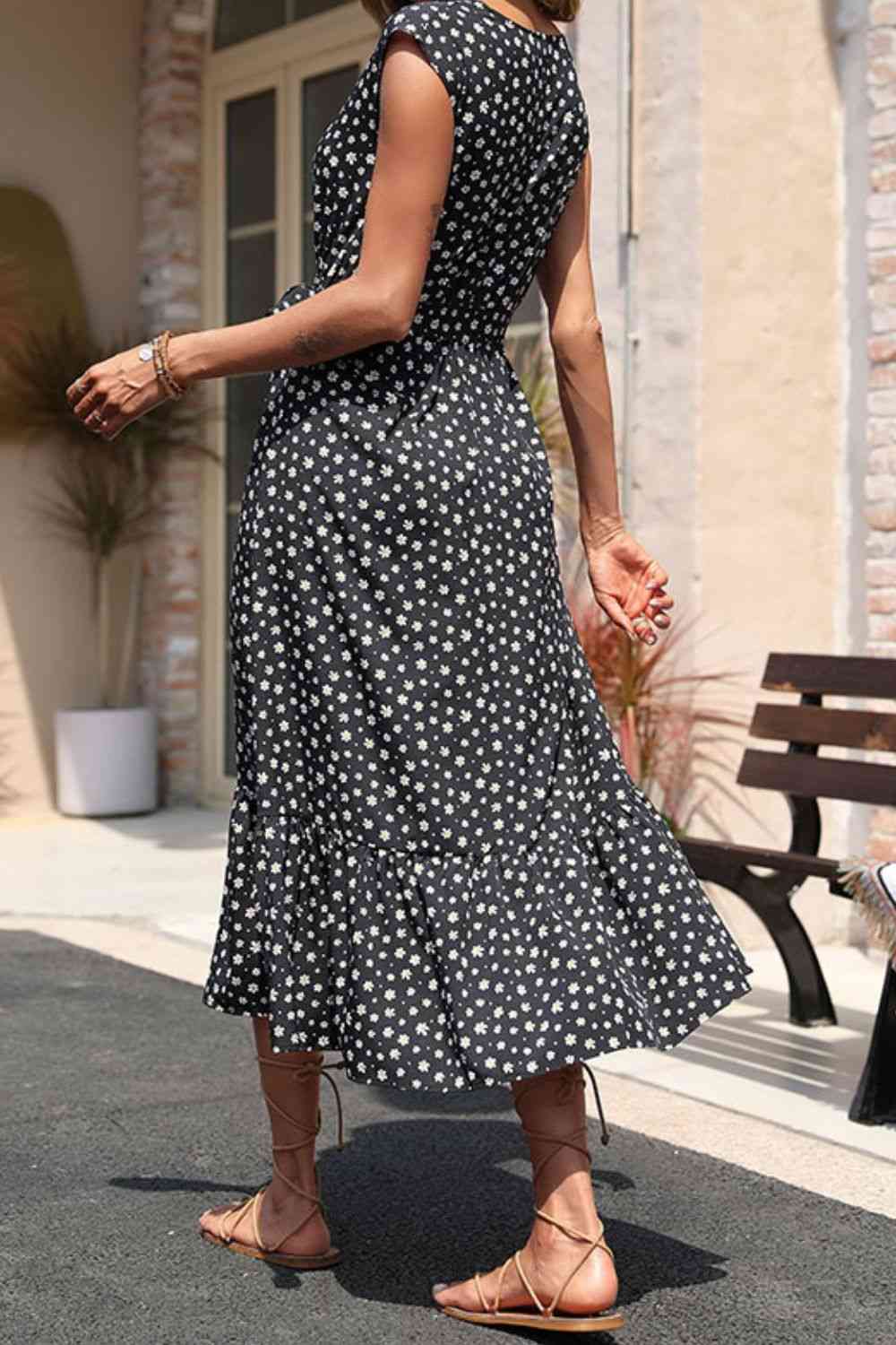 Floral Tie-Waist Ruffle Hem Dress (MWBT) T - Deals DejaVu