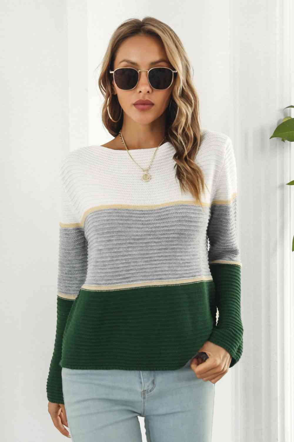 Color Block Horizontal Ribbing Sweater - Deals DejaVu