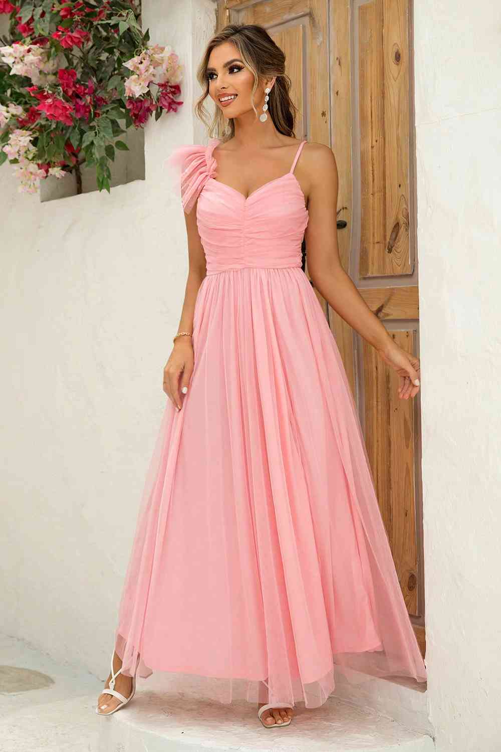 Asymmetrical Ruched Slit Dress (BWM) T - Deals DejaVu