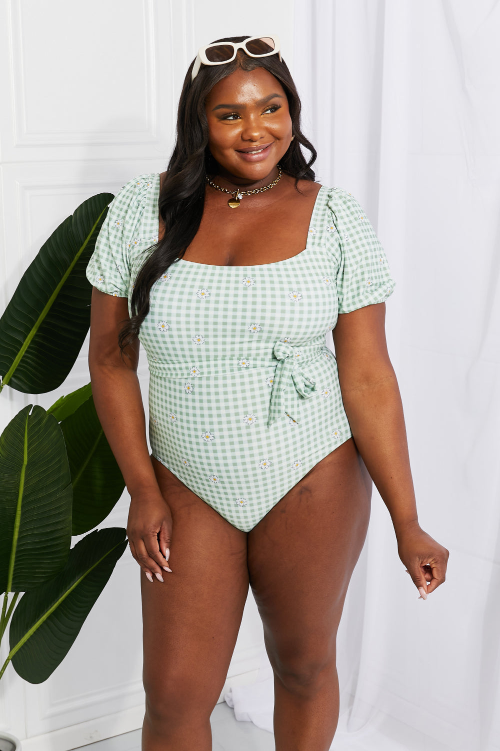 Marina West Swim Salty Air Puff Sleeve One-Piece in Sage (TB10D) T