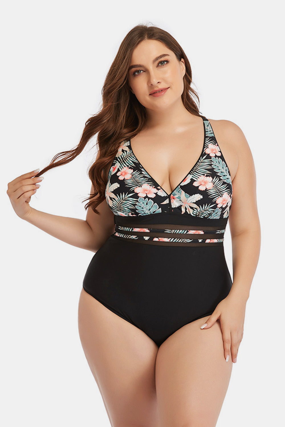 Floral Cutout Tie-Back One-Piece Swimsuit (TB10D) T