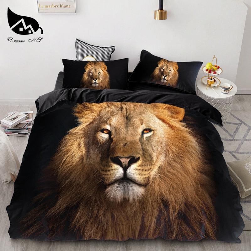 3PCS Wolf Tiger Lion Animal Pattern Bedding Sets - Super King Cover Pillowcase Comforter Textiles Bedding Set(7BM)(8BM)(9BM)(F63)