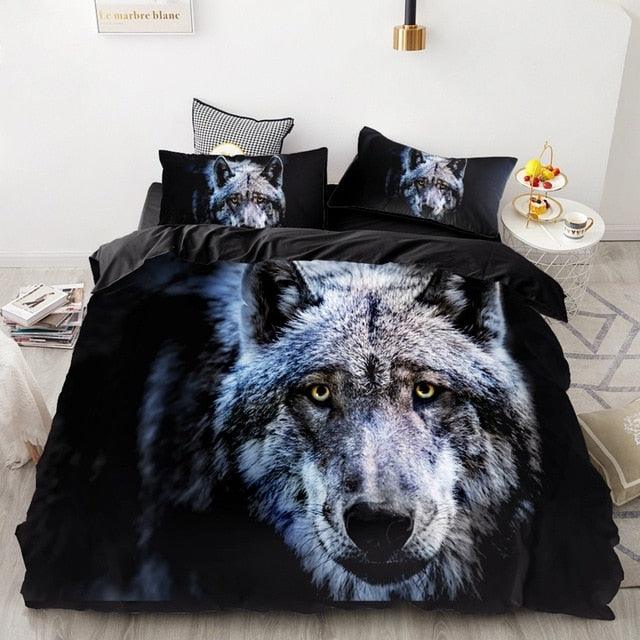3PCS Wolf Tiger Lion Animal Pattern Bedding Sets - Super King Cover Pillowcase Comforter Textiles Bedding Set(7BM)(8BM)(9BM)(F63)