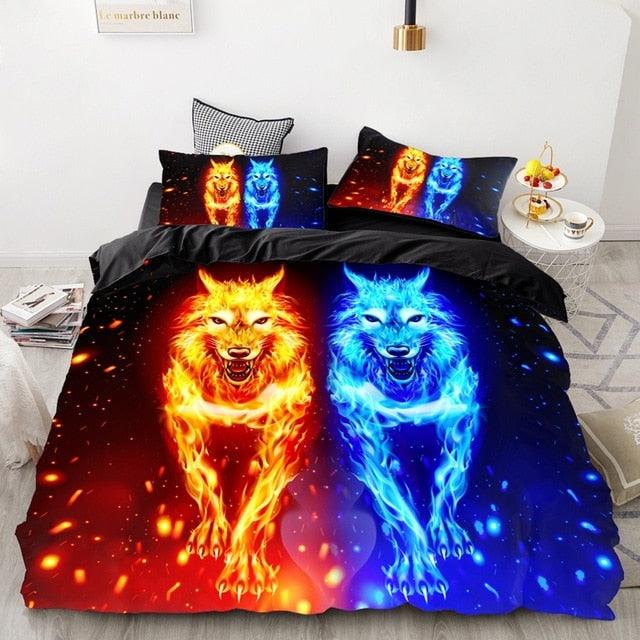 3PCS Wolf Tiger Lion Animal Pattern Bedding Sets - Super King Cover Pillowcase Comforter Textiles Bedding Set(7BM)(8BM)(9BM)(F63)