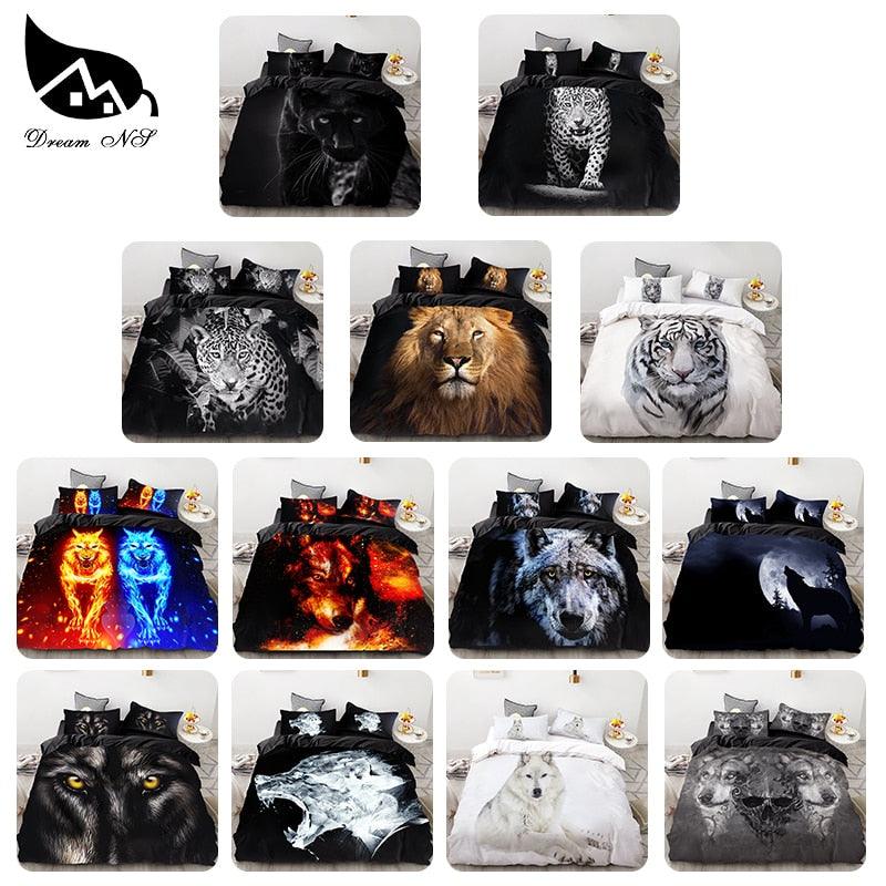3PCS Wolf Tiger Lion Animal Pattern Bedding Sets - Super King Cover Pillowcase Comforter Textiles Bedding Set(7BM)(8BM)(9BM)(F63)
