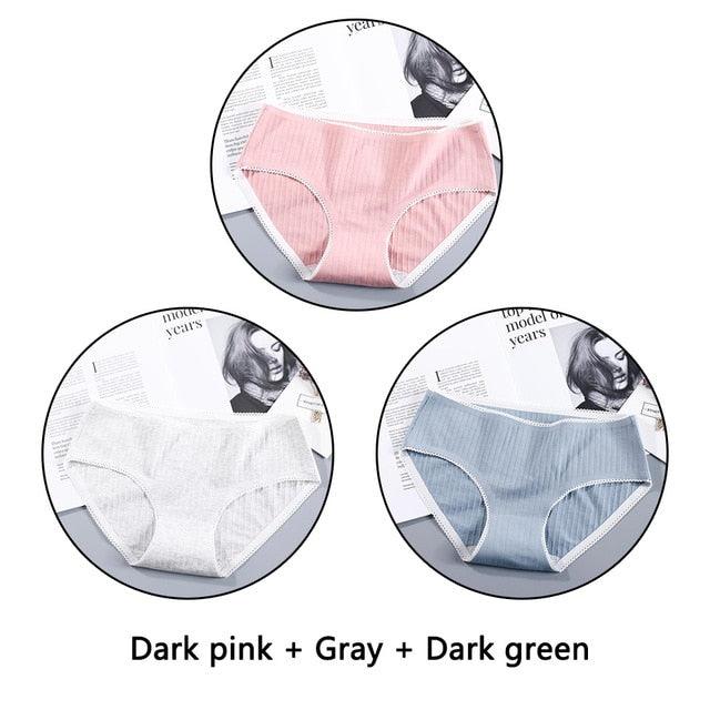 Beautiful 3Pcs Seamless Briefs Cotton Women Panties Lingerie - Mid Rise Sexy Underwear (D28)(TSP3)