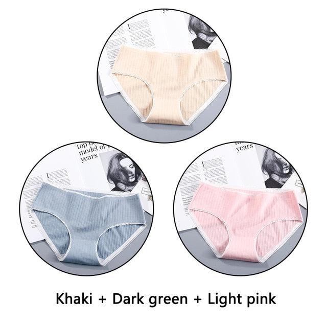Beautiful 3Pcs Seamless Briefs Cotton Women Panties Lingerie - Mid Rise Sexy Underwear (D28)(TSP3)