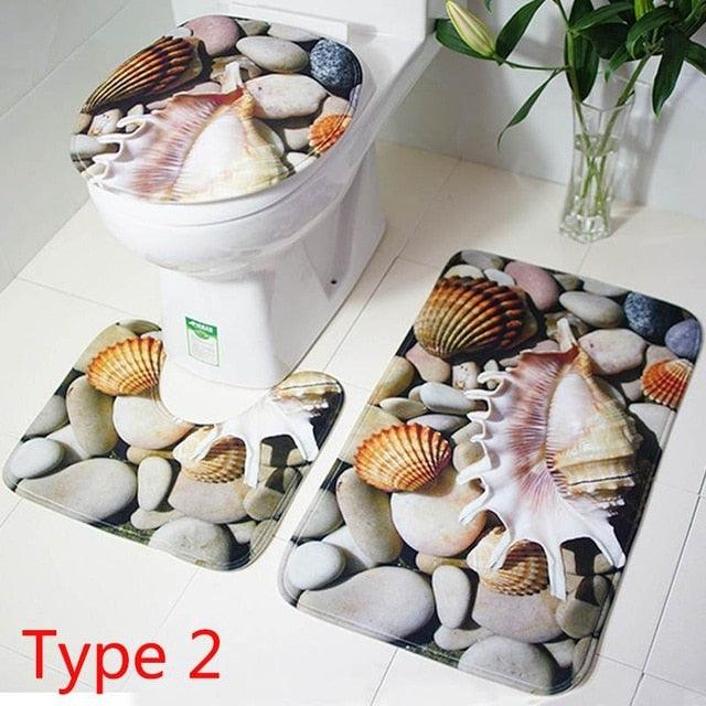 3Pcs/Set Flannel Carpet Mat 3D Print Non Slip Toilet Seat Cover Bathroom Pad Floor Mat Rug Carpet (RU4)(1U68)(F68)