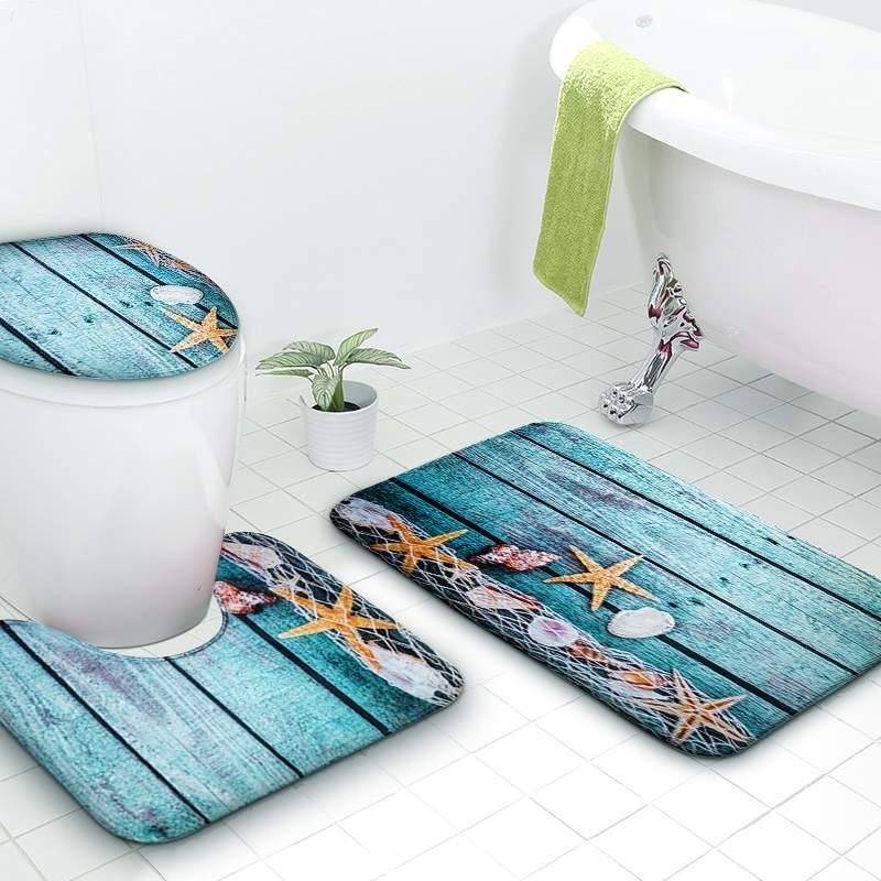 3Pcs/Set Flannel Carpet Mat 3D Print Non Slip Toilet Seat Cover Bathroom Pad Floor Mat Rug Carpet (RU4)(1U68)(F68)