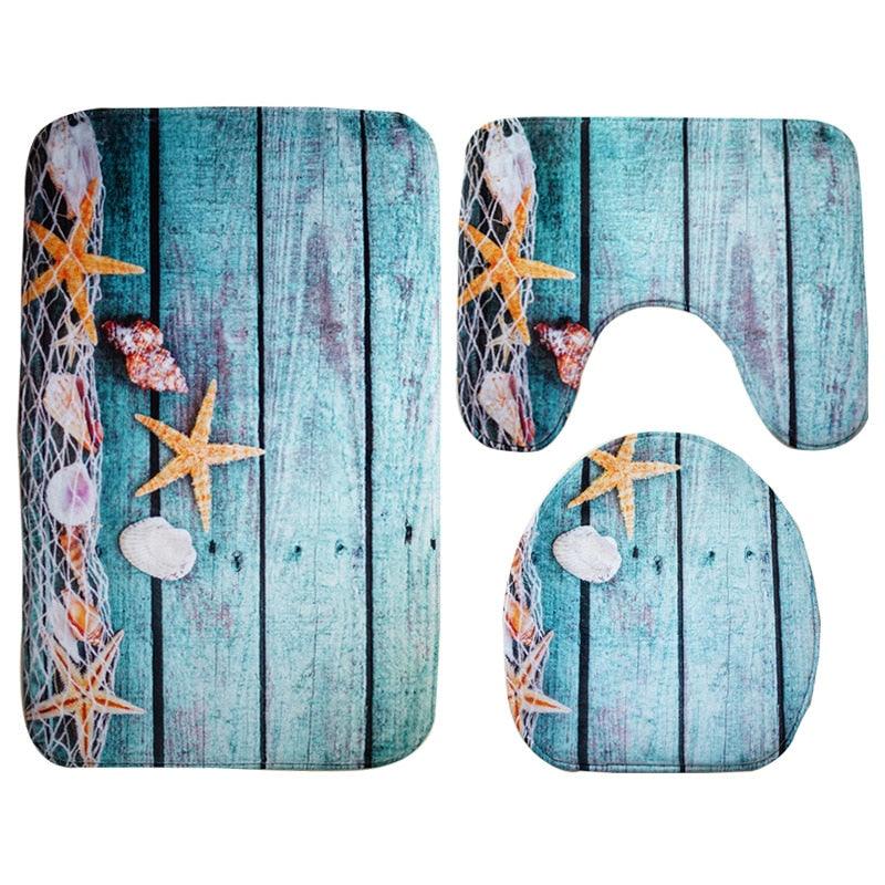 3Pcs/Set Flannel Carpet Mat 3D Print Non Slip Toilet Seat Cover Bathroom Pad Floor Mat Rug Carpet (RU4)(1U68)(F68)