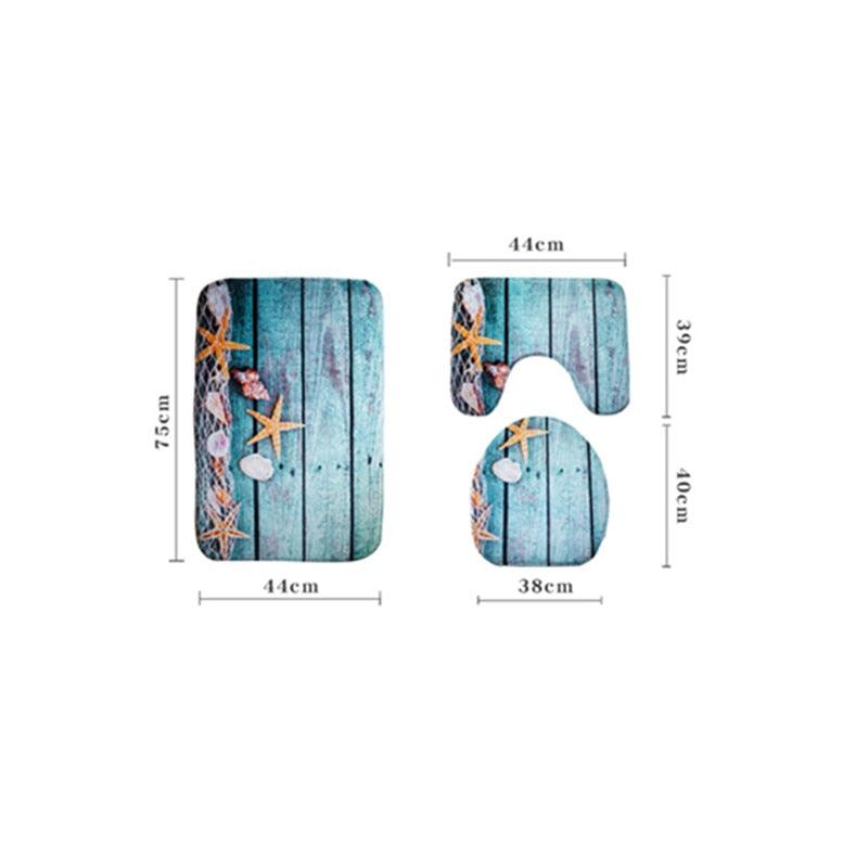 3Pcs/Set Flannel Carpet Mat 3D Print Non Slip Toilet Seat Cover Bathroom Pad Floor Mat Rug Carpet (RU4)(1U68)(F68)